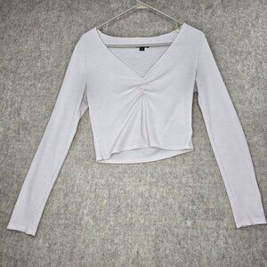 Wild Fable Womens Long Sleeve Ribbed Crop Top V-Neck White Size M